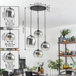 Soutinho Suspension, Boule lumineuse Clair, Fumé, 4 lumières