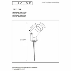 Spot de jardin Lucide TAYLOR Blanc, 1 lumière, Détecteur de mouvement