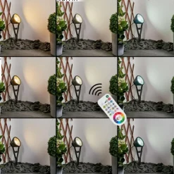 Spot de jardin Phniet LED Noir, 1 lumière, Télécommandes, Changeur de couleurs