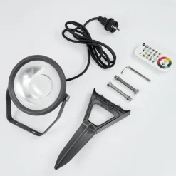 Spot de jardin Phniet LED Noir, 1 lumière, Télécommandes, Changeur de couleurs