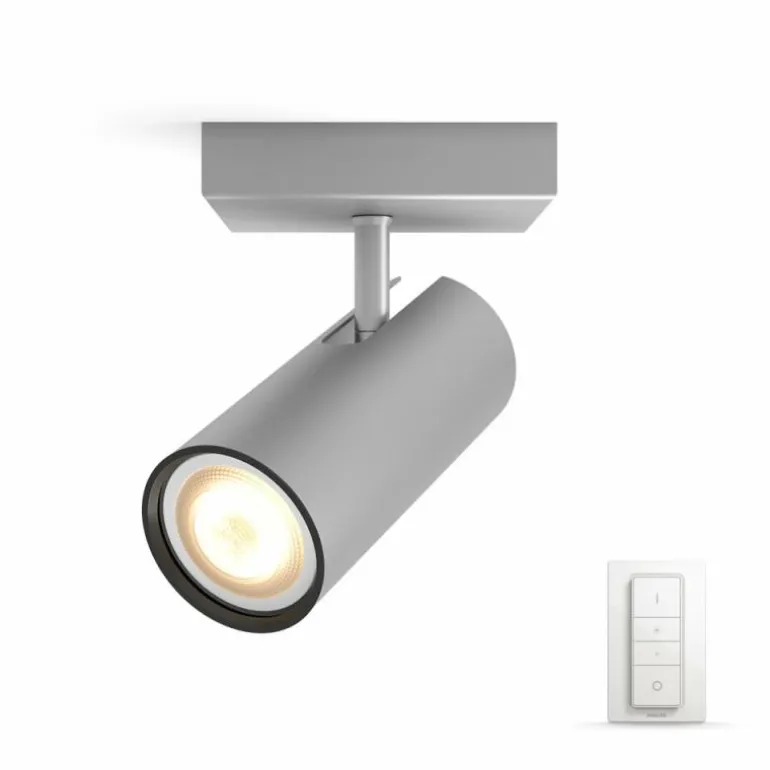 Spot de plafond, kit de base Philips Hue Ambiance White Buratto Argenté, 1 lumière, Télécommandes