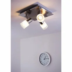 Spot de plafond LED Brilliant Leuchten Chrome, Nickel mat, Blanc, 3 lumières