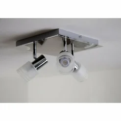 Spot de plafond LED Brilliant Leuchten Chrome, Nickel mat, Blanc, 3 lumières