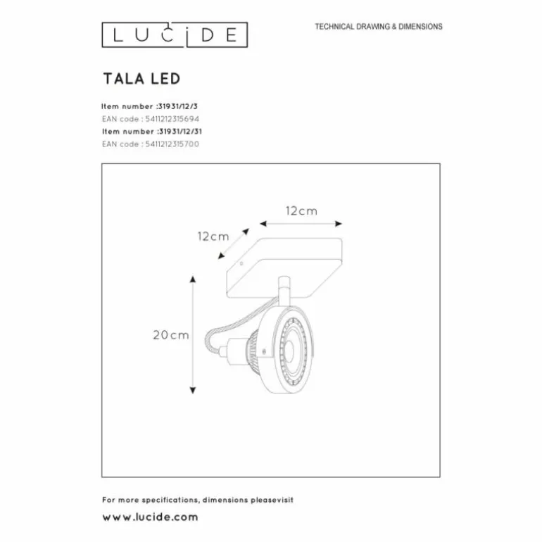 Spot de plafond Lucide TALA LED Blanc, 1 lumière