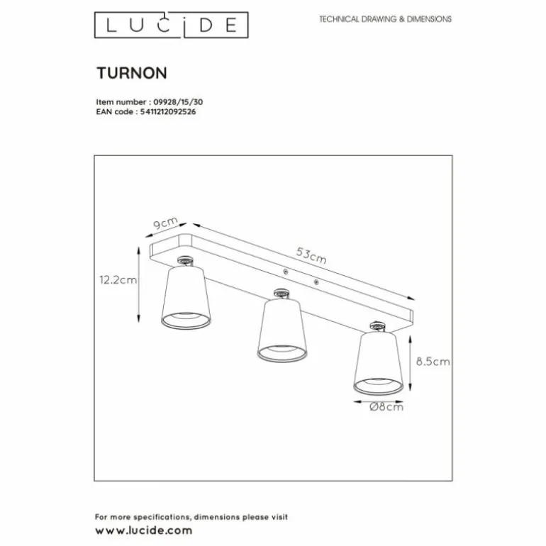 Spot de plafond Lucide TURNON LED Noir, 3 lumières