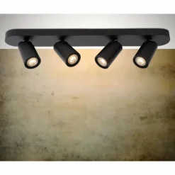 Spot de plafond Lucide XYRUS LED Noir, 4 lumières