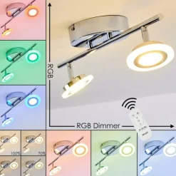 Spot de plafond Lucy LED Chrome, 2 lumières, Télécommandes, Changeur de couleurs