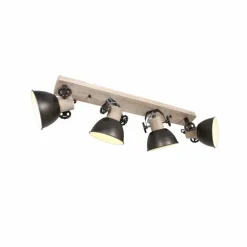 Spot de plafond Steinhauer Gearwood Anthracite, Bois foncé, 4 lumières