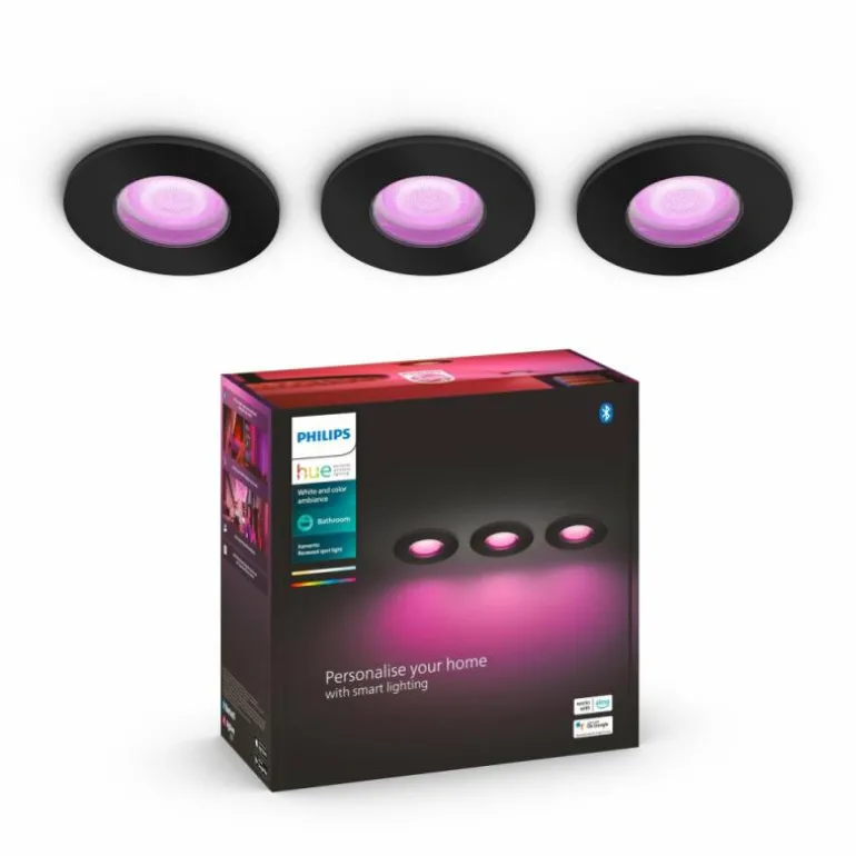 Spot encastrable Philips Hue Xamento LED Noir, 3 lumières, Changeur de couleurs