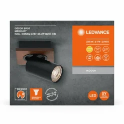 Spot Plafonnier Luminaires Ledvance LED Couleur bois, Noir, 1 lumière