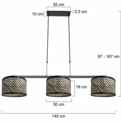 Stang Suspension Luminaires Steinhauer Noir, 3 lumières