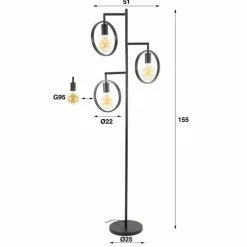 Stehleuchte Lampadaire Anthracite, 3 lumières