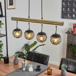 Suspension Abodaneira Laiton, Noir, 4 lumières