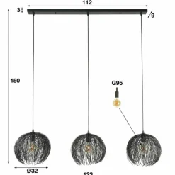 Suspension Beach Brun, Noir, 3 lumières