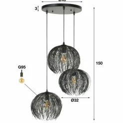 Suspension Beach Brun, Noir, 3 lumières