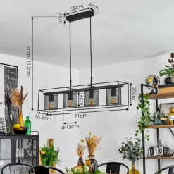 Suspension Bettaix Noir, 4 lumières