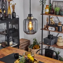 Suspension Curveira Bronze, Noir, 1 lumière