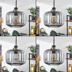 Suspension Curveira Bronze, Noir, 1 lumière