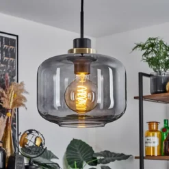 Suspension Curveira Bronze, Noir, 1 lumière