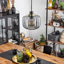 Suspension Curveira Bronze, Noir, 1 lumière