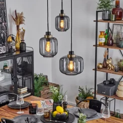 Suspension Curveira Bronze, Noir, 3 lumières