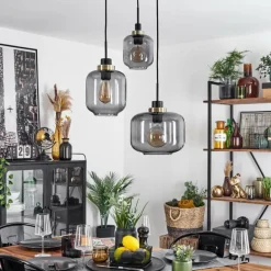 Suspension Curveira Bronze, Noir, 3 lumières