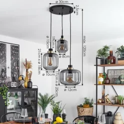 Suspension Curveira Bronze, Noir, 3 lumières