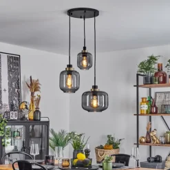 Suspension Curveira Bronze, Noir, 3 lumières