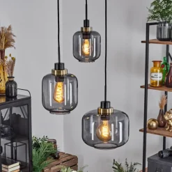 Suspension Curveira Bronze, Noir, 3 lumières