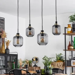 Suspension Curveira Vieux laiton, Noir, 4 lumières