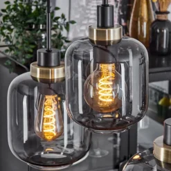 Suspension Curveira Vieux laiton, Noir, 4 lumières