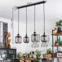 Suspension Curveira Vieux laiton, Noir, 4 lumières