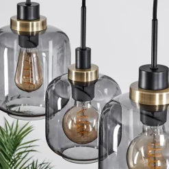 Suspension Curveira Vieux laiton, Noir, 4 lumières