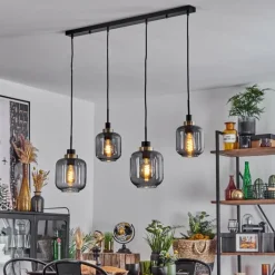 Suspension Curveira Vieux laiton, Noir, 4 lumières