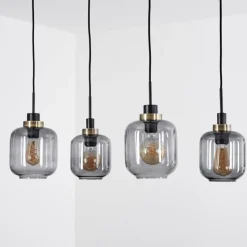 Suspension Curveira Vieux laiton, Noir, 4 lumières