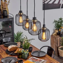 Suspension Curveira Vieux laiton, Noir, 4 lumières