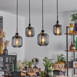 Suspension Curveira Vieux laiton, Noir, 4 lumières