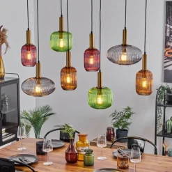 Suspension Goldenville Laiton, Noir, 8 lumières