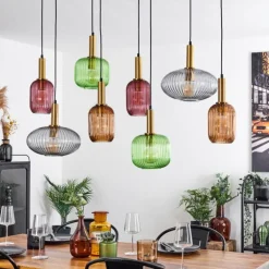 Suspension Goldenville Laiton, Noir, 8 lumières