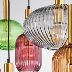 Suspension Goldenville Laiton, Noir, 8 lumières