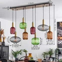 Suspension Goldenville Laiton, Noir, 8 lumières