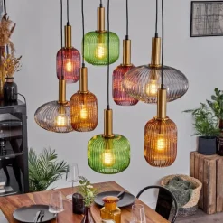 Suspension Goldenville Laiton, Noir, 8 lumières