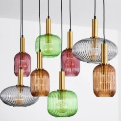 Suspension Goldenville Laiton, Noir, 8 lumières