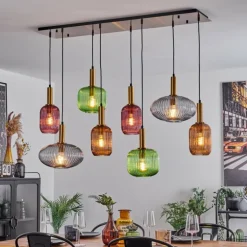 Suspension Goldenville Laiton, Noir, 8 lumières