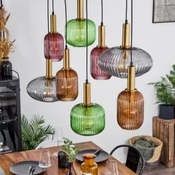 Suspension Goldenville Laiton, Noir, 8 lumières