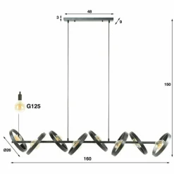 Suspension Hover Anthracite, 8 lumières