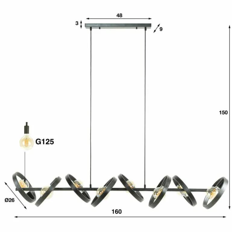 Suspension Hover Anthracite, 8 lumières