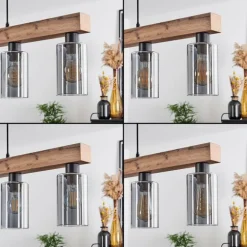 Suspension Hunouri Brun, Couleur bois, Noir, 6 lumières