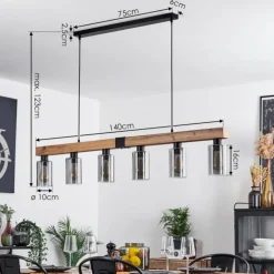 Suspension Hunouri Brun, Couleur bois, Noir, 6 lumières