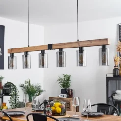 Suspension Hunouri Brun, Couleur bois, Noir, 6 lumières